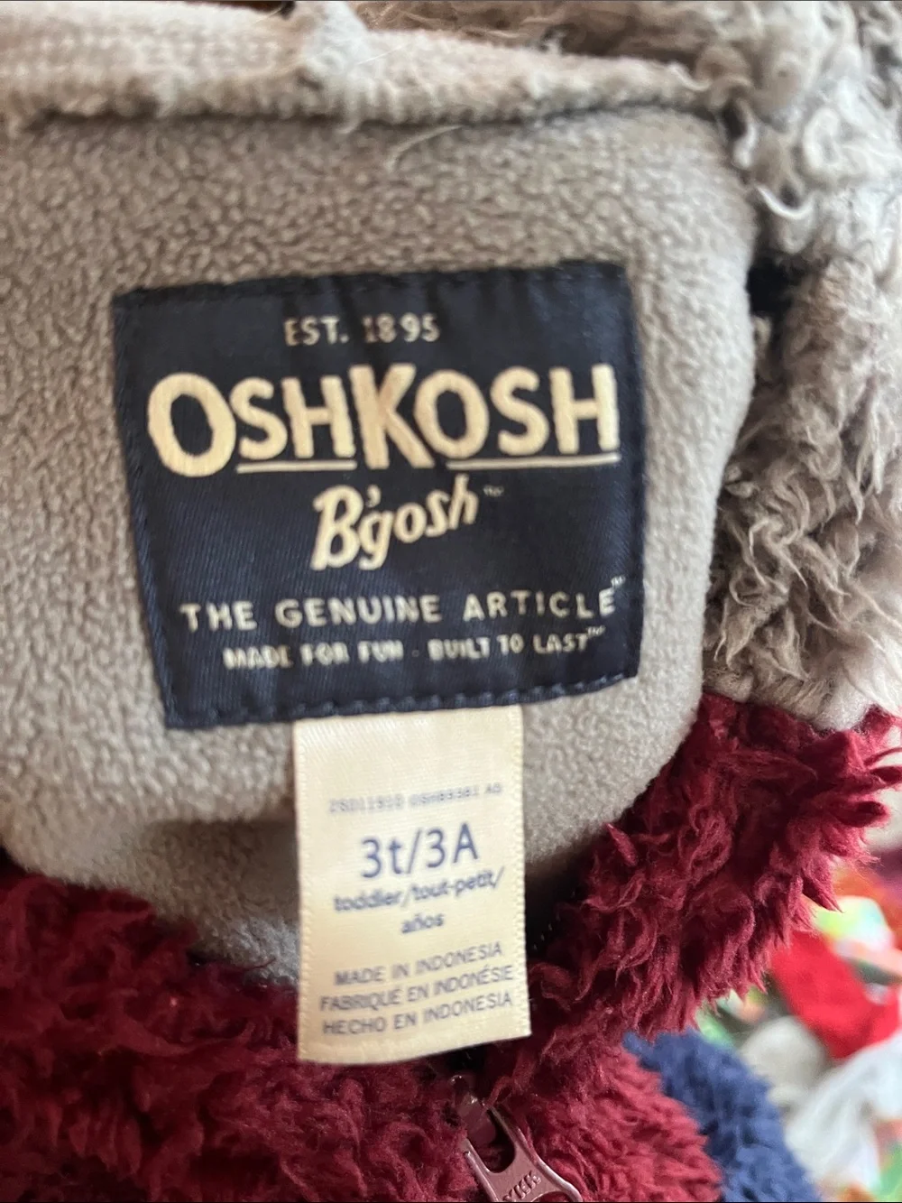 OshKosh B'gosh Colorblock Sherpa Hoodie in Gray, Burgundy & Navy